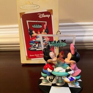 Disney Keepsake Mickey and Minnie Soda Shop Sweethearts Christmas Ornament